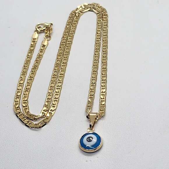 Brand New Brazilian 18k Gold Filled Baby Blue Evil Eye Necklace - Picture 4 of 4